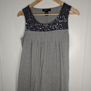 Small Grey Sequin Embellished Women's Tank Top Sleeveless Shirt Good Used